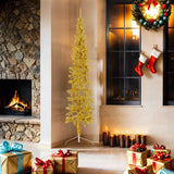 Slim Artificial Half Christmas Tree with Stand Gold 180 cm - Front View