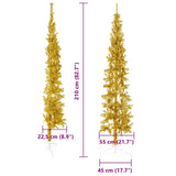 Slim Artificial Half Christmas Tree with Stand Gold 210 cm