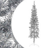 Slim Artificial Half Christmas Tree with Stand Silver 120 cm - Front View