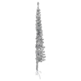 Slim Artificial Half Christmas Tree with Stand Silver 150 cm - Front View