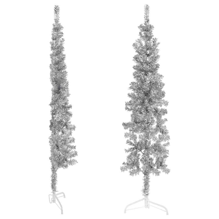 Slim Artificial Half Christmas Tree with Stand Silver 150 cm