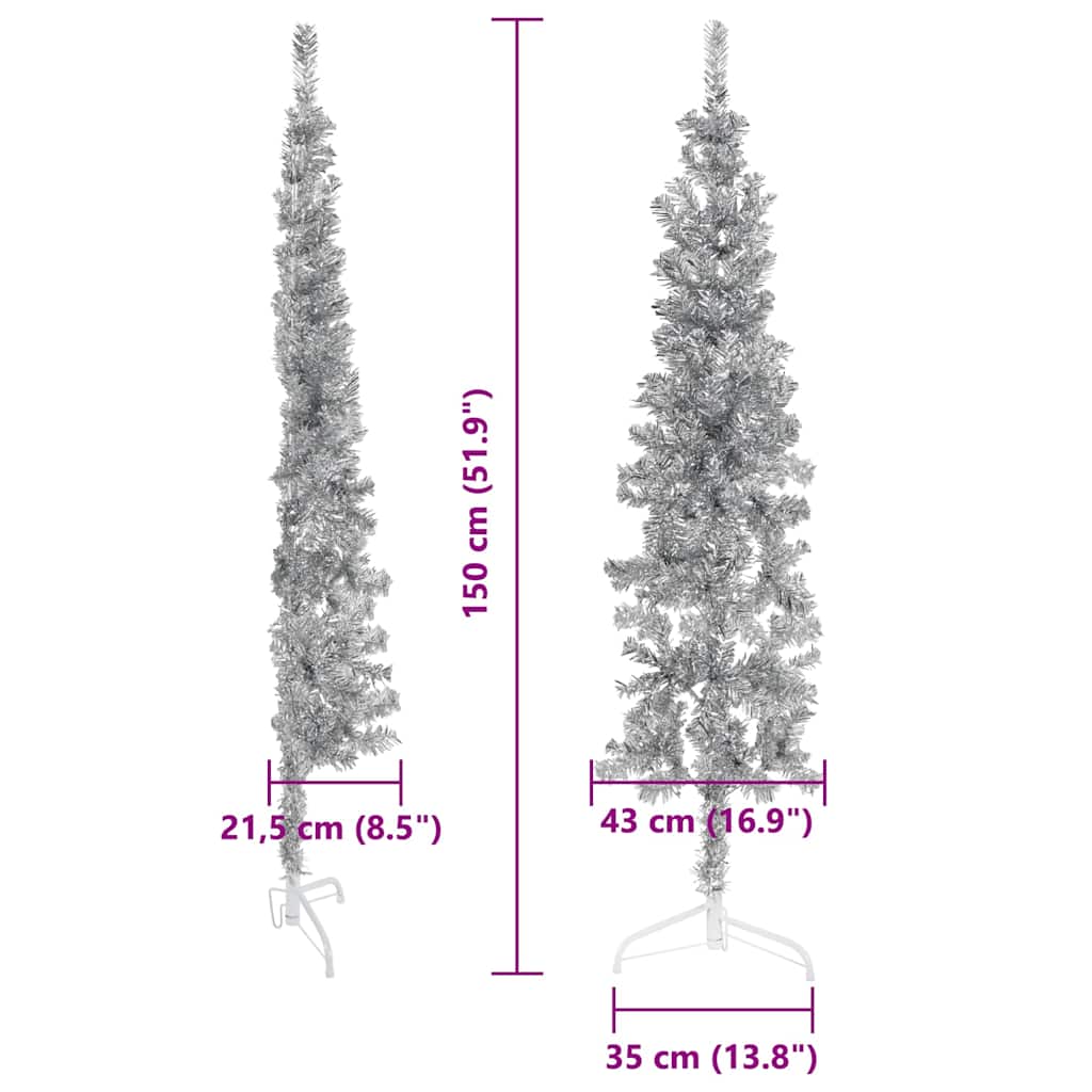 Slim Artificial Half Christmas Tree with Stand Silver 150 cm
