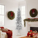 Slim Artificial Half Christmas Tree with Stand Silver 180 cm - Front View