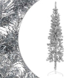 Slim Artificial Half Christmas Tree with Stand Silver 180 cm - Side View