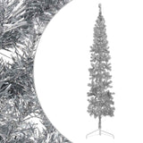 Slim Artificial Half Christmas Tree with Stand Silver 240 cm - Front View