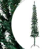 Slim Artificial Half Christmas Tree with Stand Green 180 cm - Front View