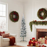 Slim Artificial Half Christmas Tree with Flocked Snow 150 cm - Front View