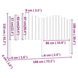 Bed Headboard White 186 cm Solid Wood Pine - Rear View