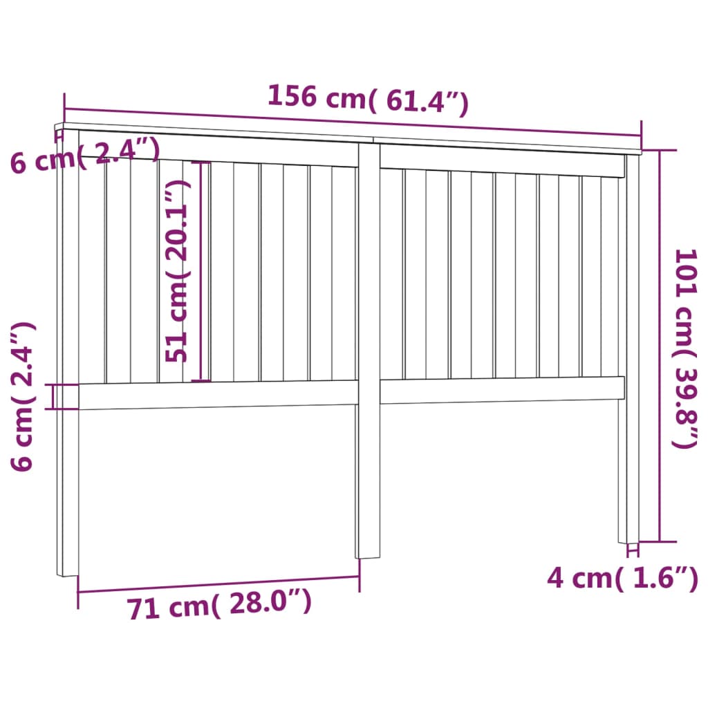Bed Headboard Black 156x6x101 cm Solid Wood Pine