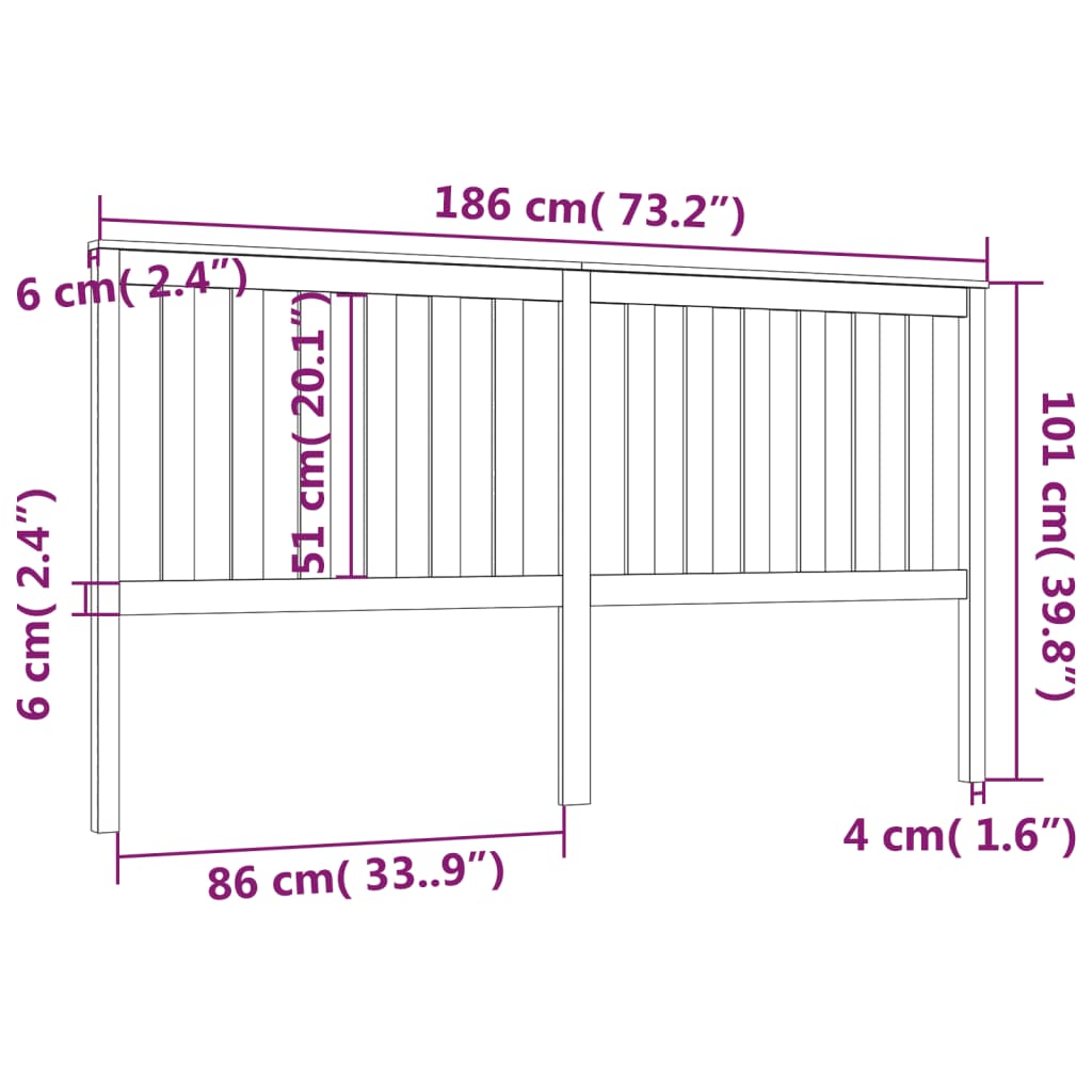 Bed Headboard White 186x6x101 cm Solid Wood Pine