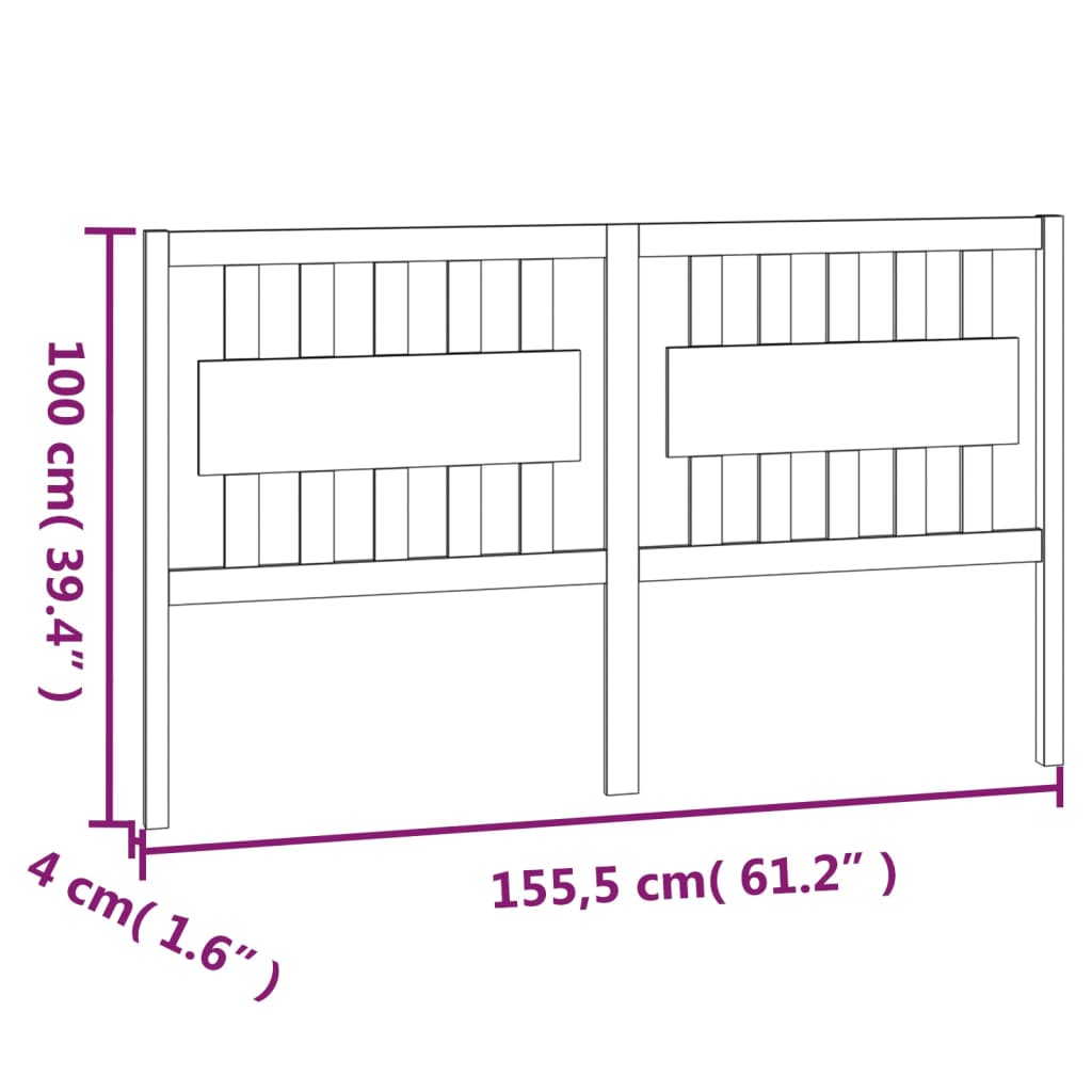 Bed Headboard Black 155.5 cm Solid Wood Pine