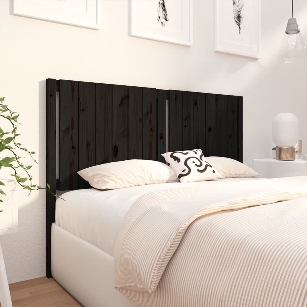 Bed Headboard Black 140.5x4x100 cm Solid Wood Pine