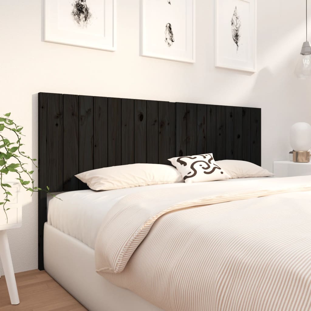 Bed Headboard Black 185.5 cm Solid Wood Pine