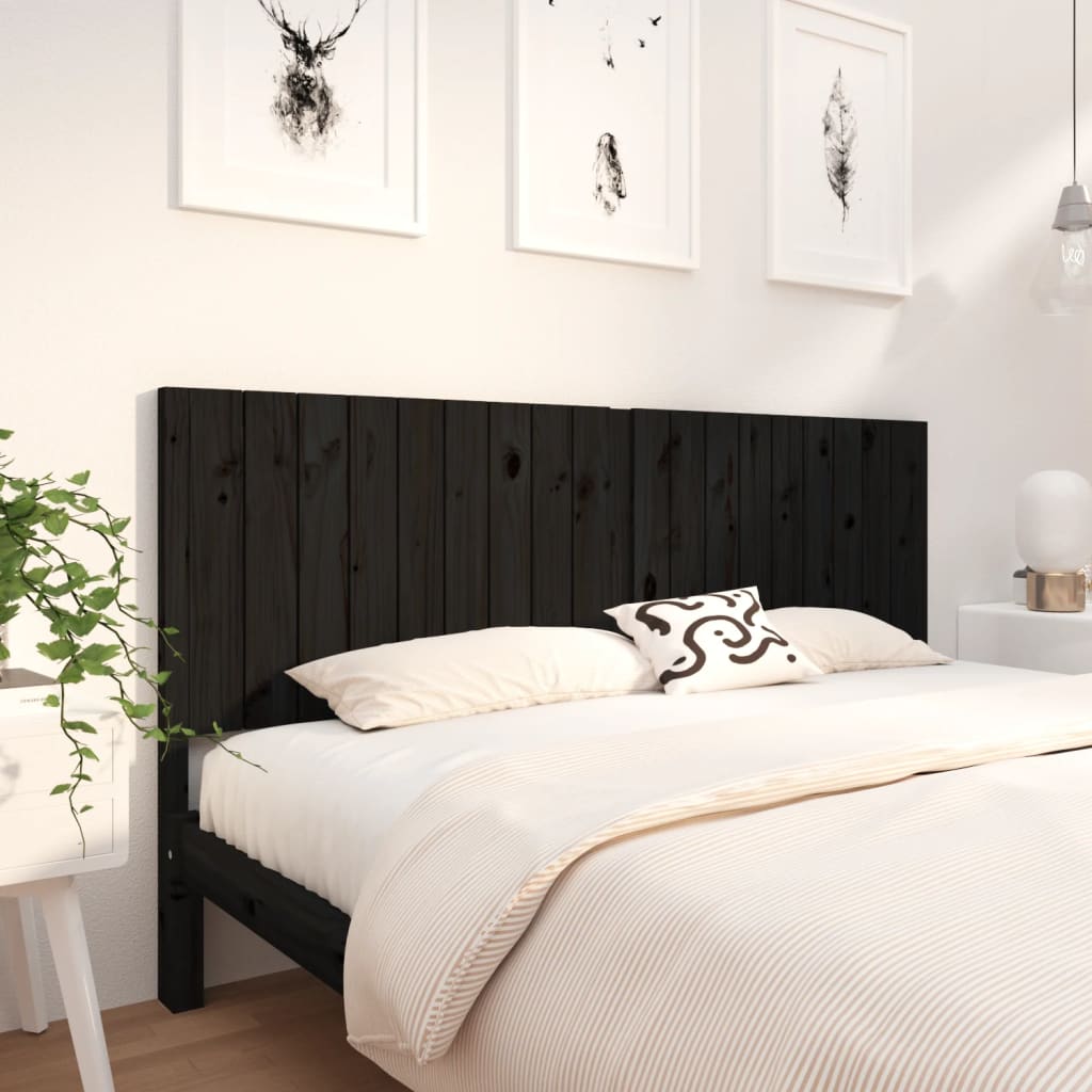 Bed Headboard Black 185.5 cm Solid Wood Pine