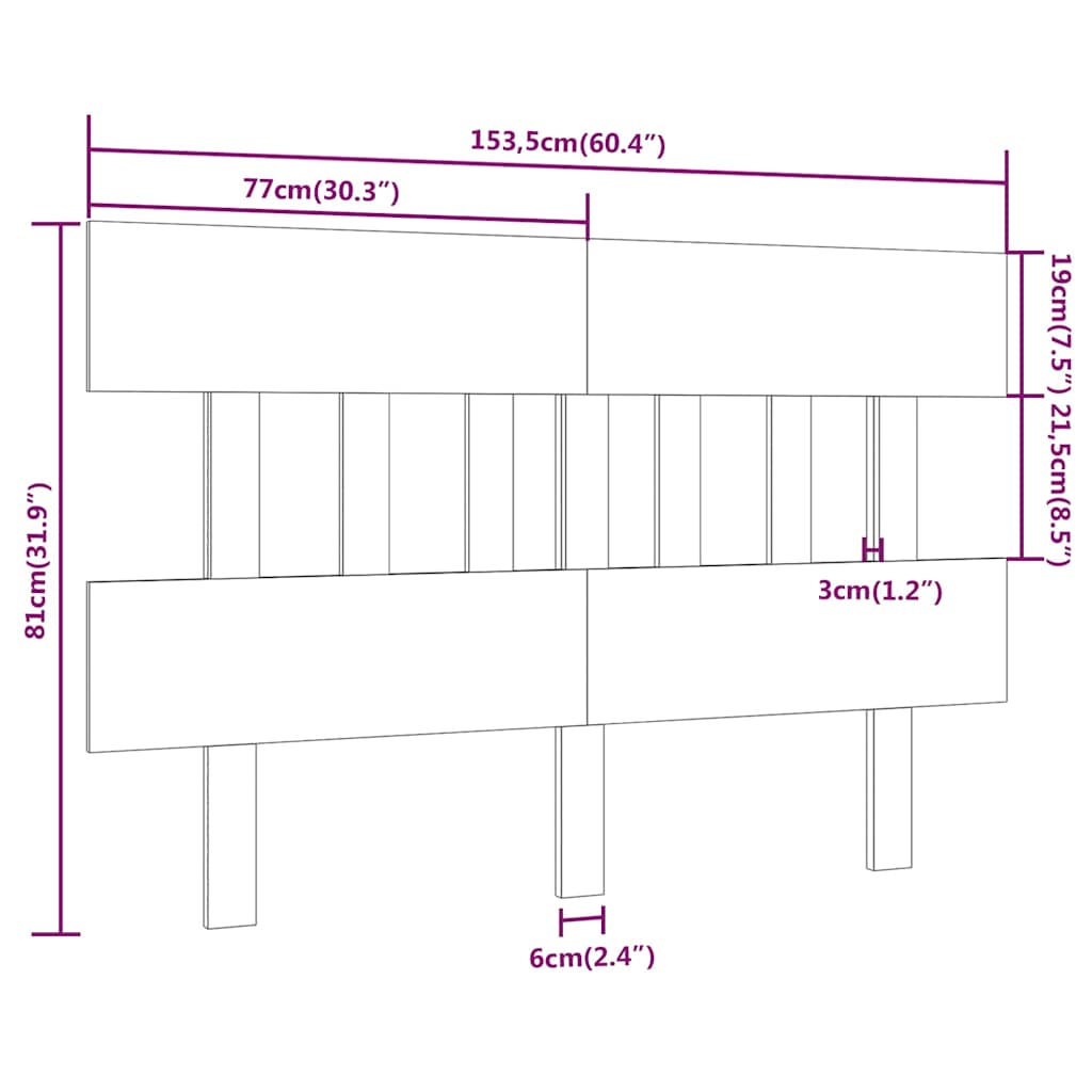 Bed Headboard White 153.5 cm Solid Wood Pine
