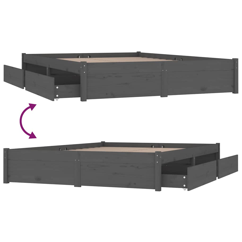 Bed Frame without Mattress with Drawers Grey 135x190 cm