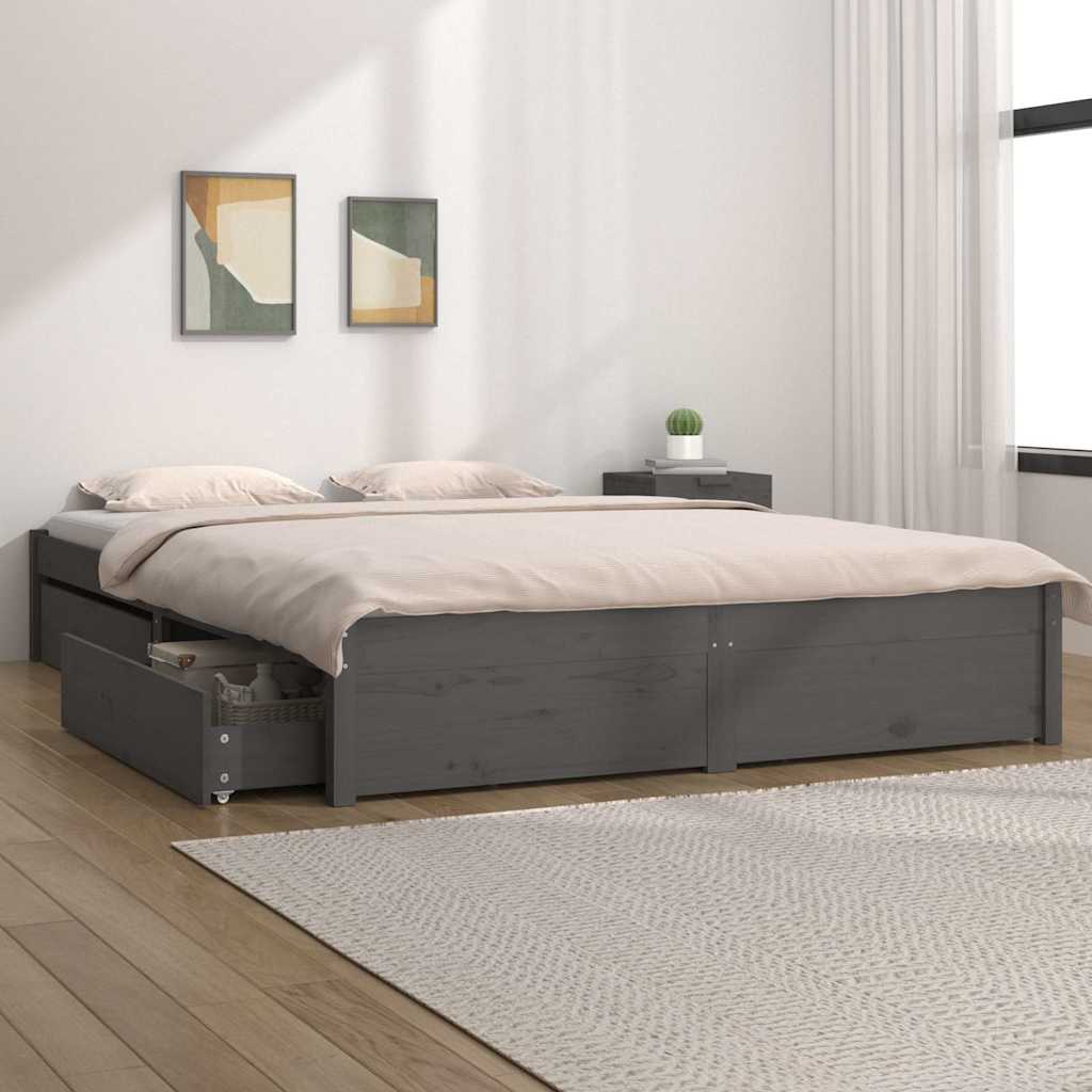 Bed Frame without Mattress with Drawers Grey 135x190 cm