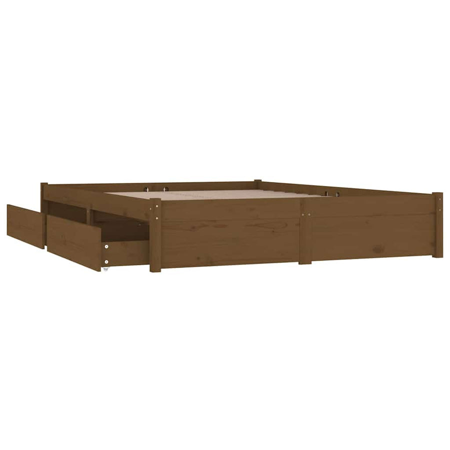 Bed Frame without Mattress with Drawers Honey Brown 150x200 cm