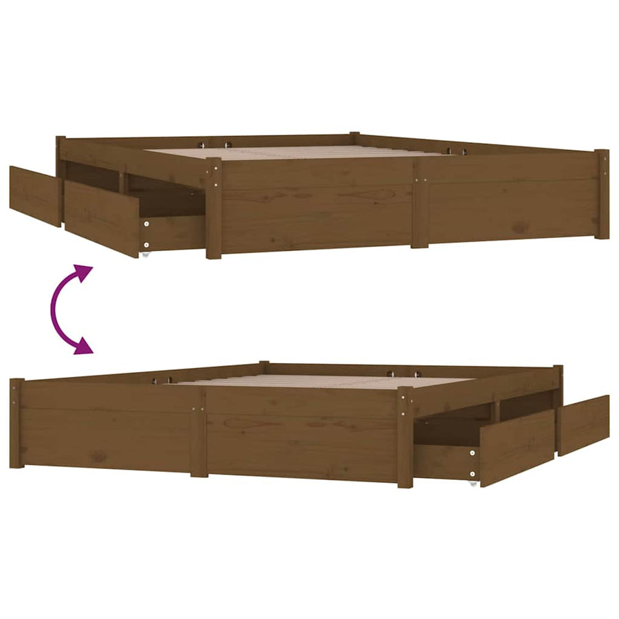 Bed Frame without Mattress with Drawers Honey Brown 150x200 cm