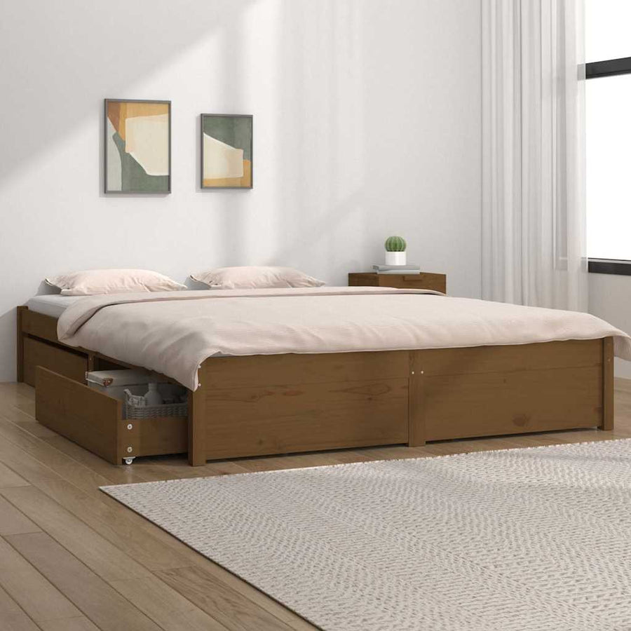 Bed Frame without Mattress with Drawers Honey Brown 150x200 cm