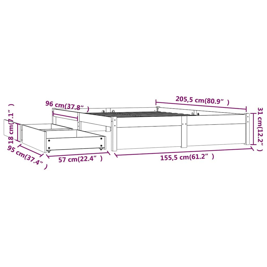 Bed Frame without Mattress with Drawers Black 150x200 cm
