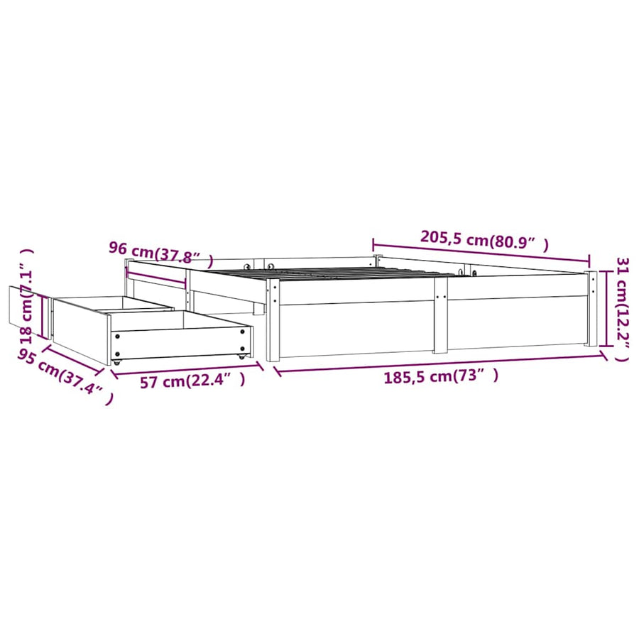 Bed Frame without Mattress with Drawers Grey 183x203 cm King