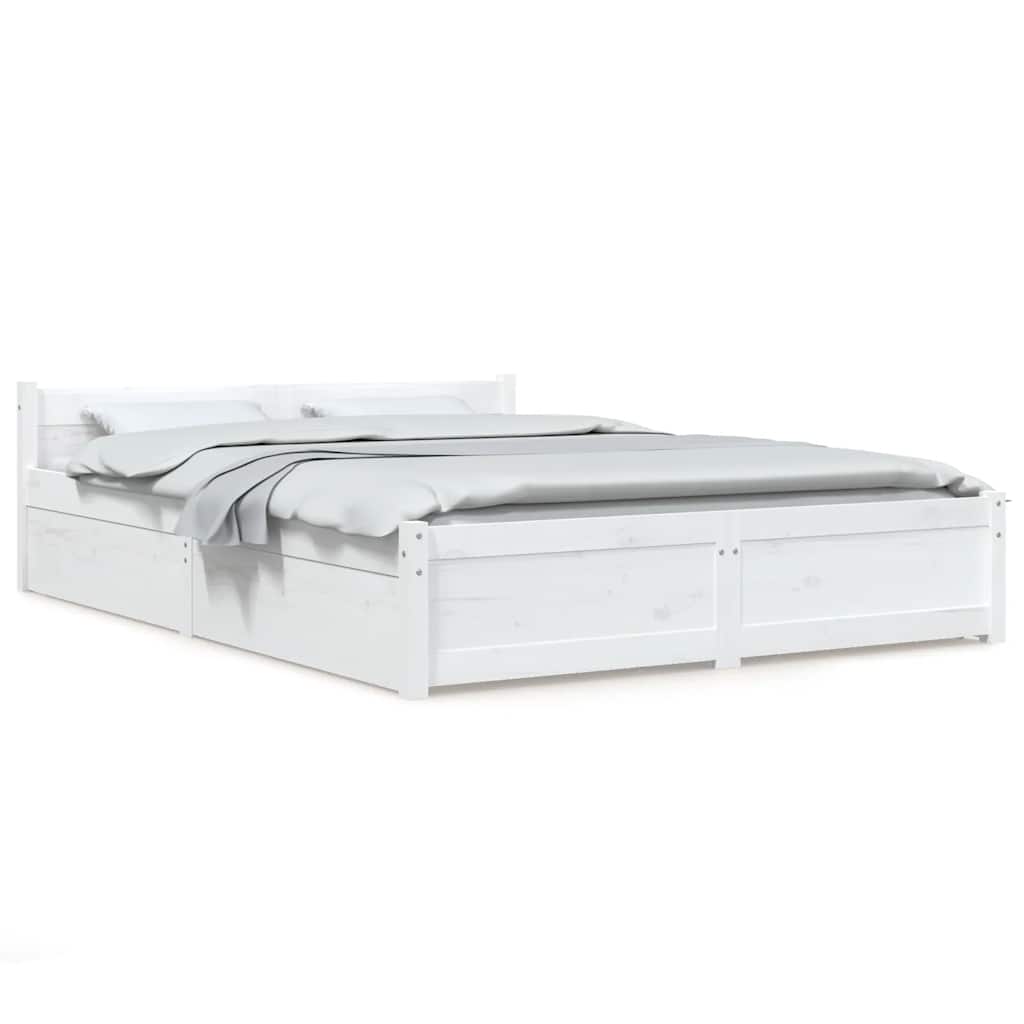 Bed Frame without Mattress with Drawers White 135x190 cm