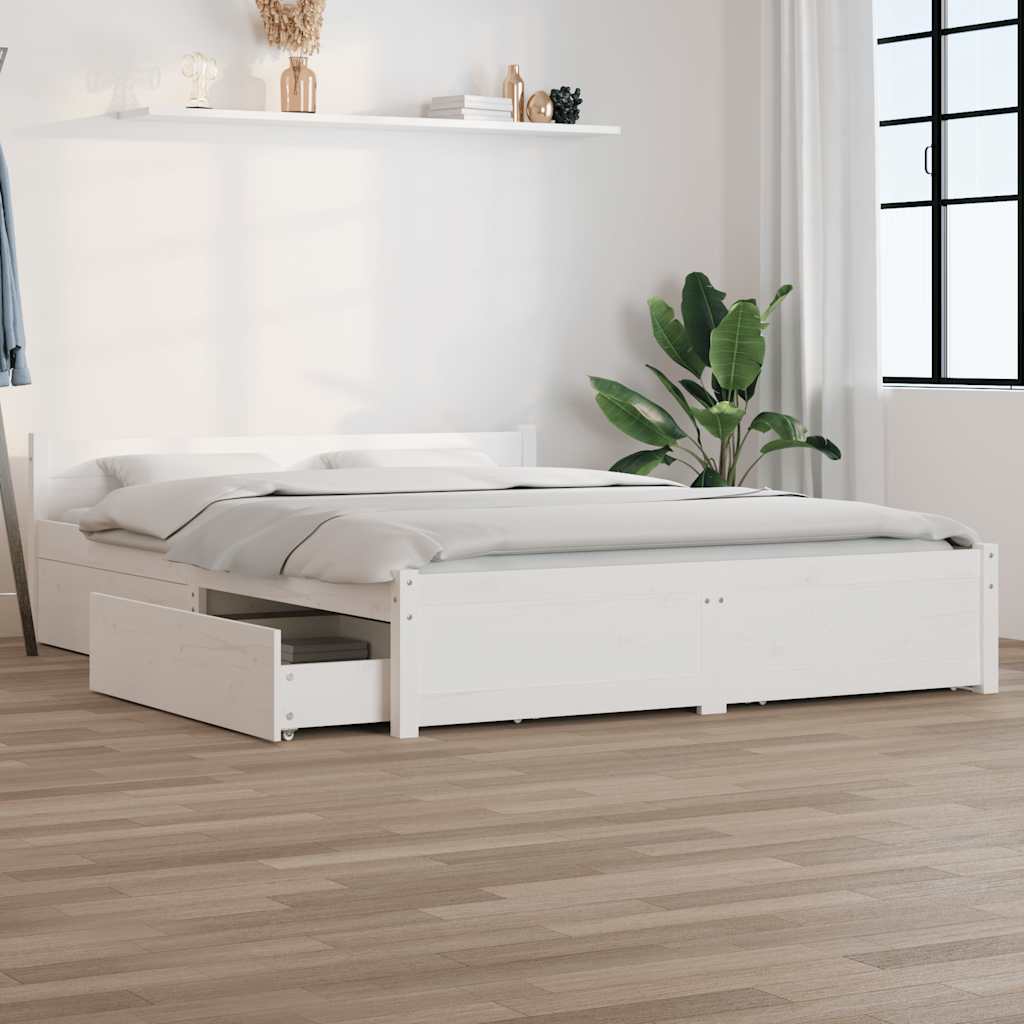 Bed Frame without Mattress with Drawers White 135x190 cm