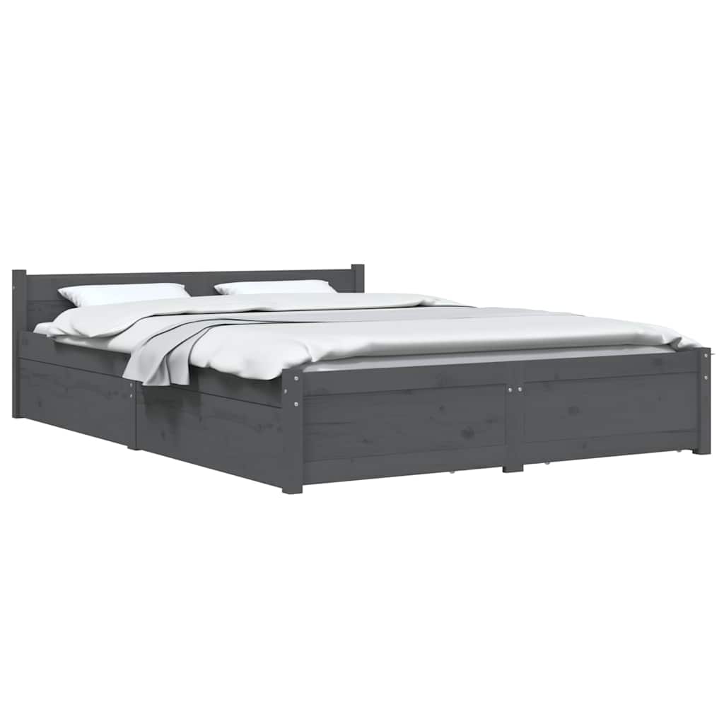 Bed Frame without Mattress with Drawers Grey 135x190 cm