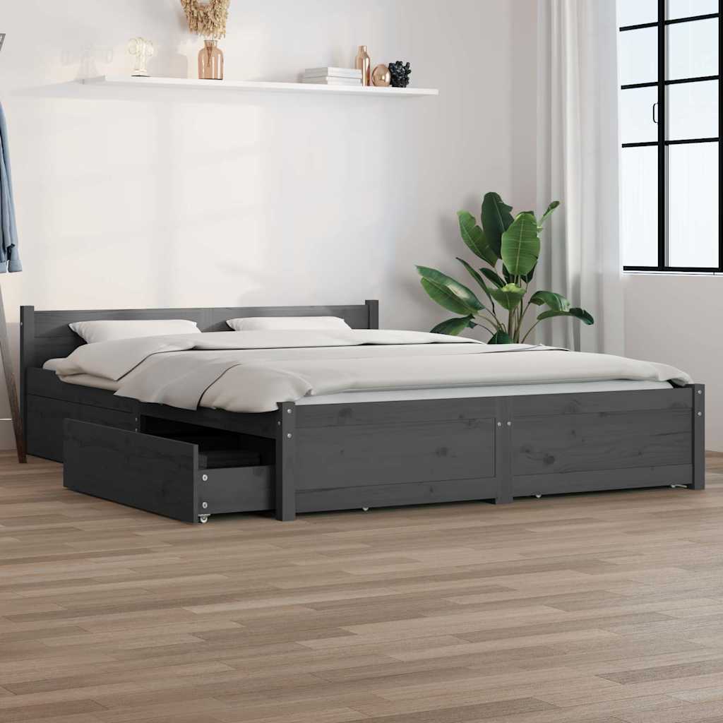 Bed Frame without Mattress with Drawers Grey 135x190 cm