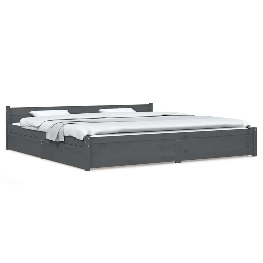 Bed Frame without Mattress with Drawers Grey 183x203 cm King