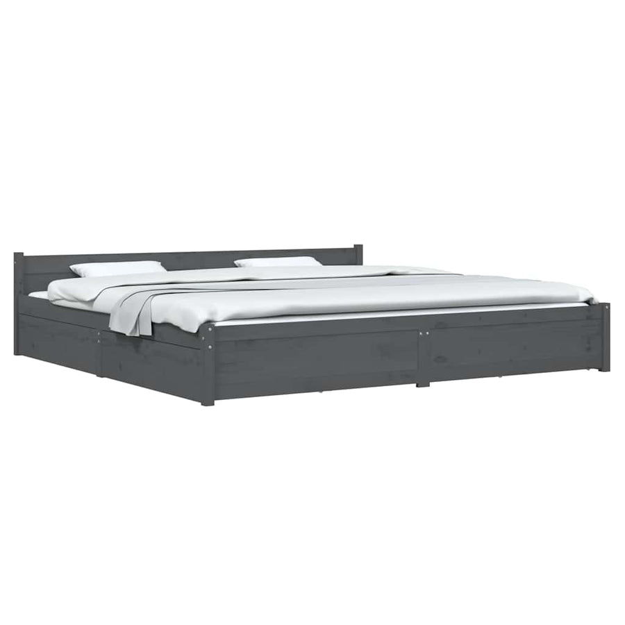 Bed Frame without Mattress with Drawers Grey 183x203 cm King