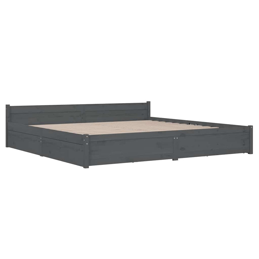 Bed Frame without Mattress with Drawers Grey 183x203 cm King