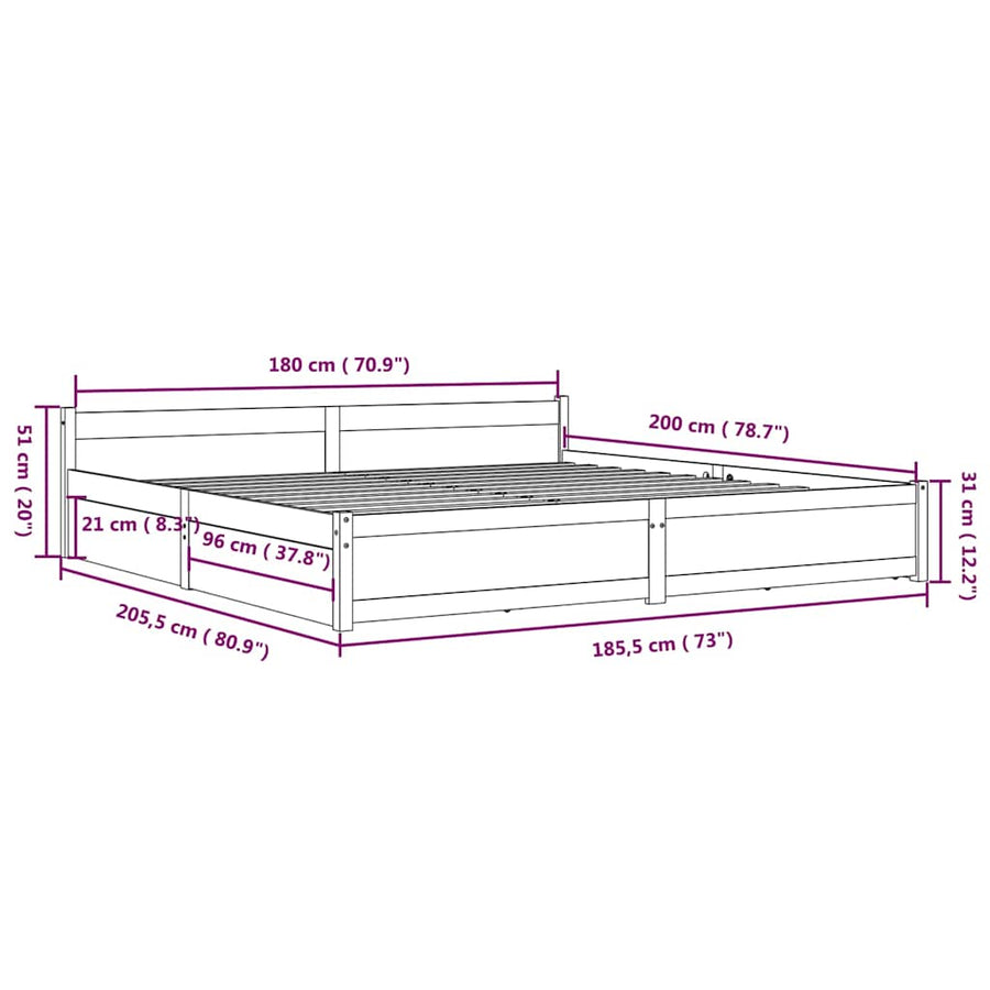 Bed Frame without Mattress with Drawers Grey 183x203 cm King