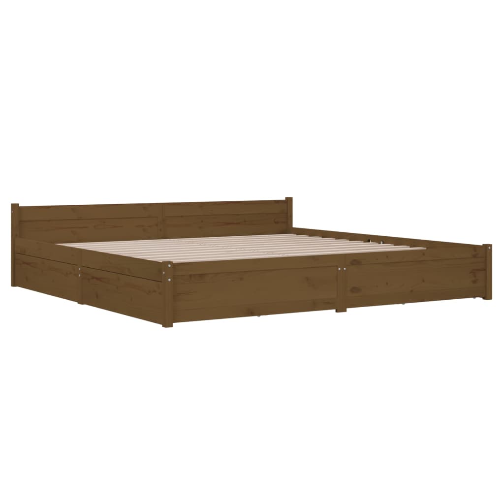 Bed Frame without Mattress with Drawers Honey Brown 183x203 cm King