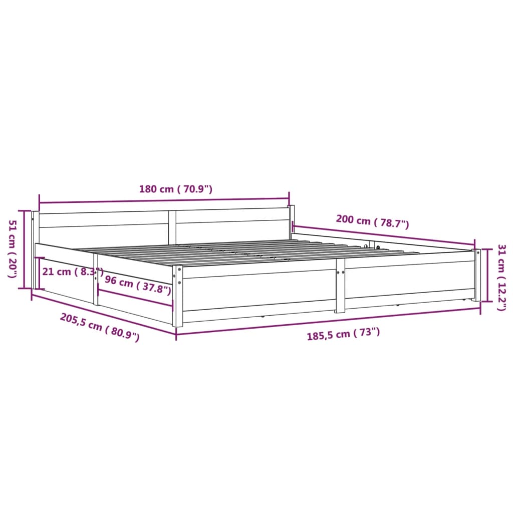 Bed Frame without Mattress with Drawers Honey Brown 183x203 cm King