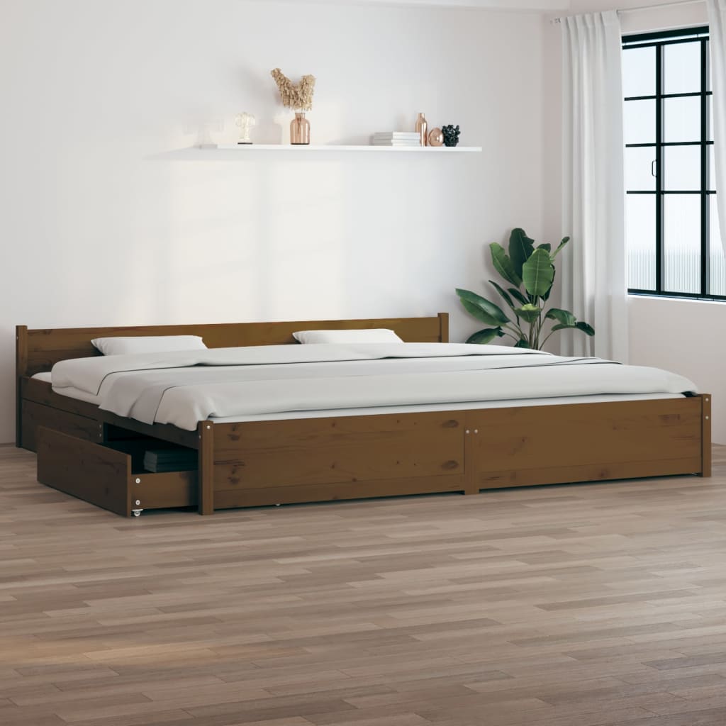 Bed Frame without Mattress with Drawers Honey Brown 183x203 cm King