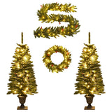 Artificial Christmas Trees 2 pcs with Wreath, Garland and LEDs