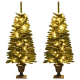 Artificial Christmas Trees 2 pcs with Wreath, Garland and LEDs - Side View