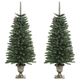 Artificial Christmas Trees 2 pcs with Wreath, Garland and LEDs - Top-Down View