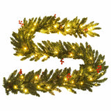 Artificial Christmas Trees 2 pcs with Wreath, Garland and LEDs - Close-Up Angle