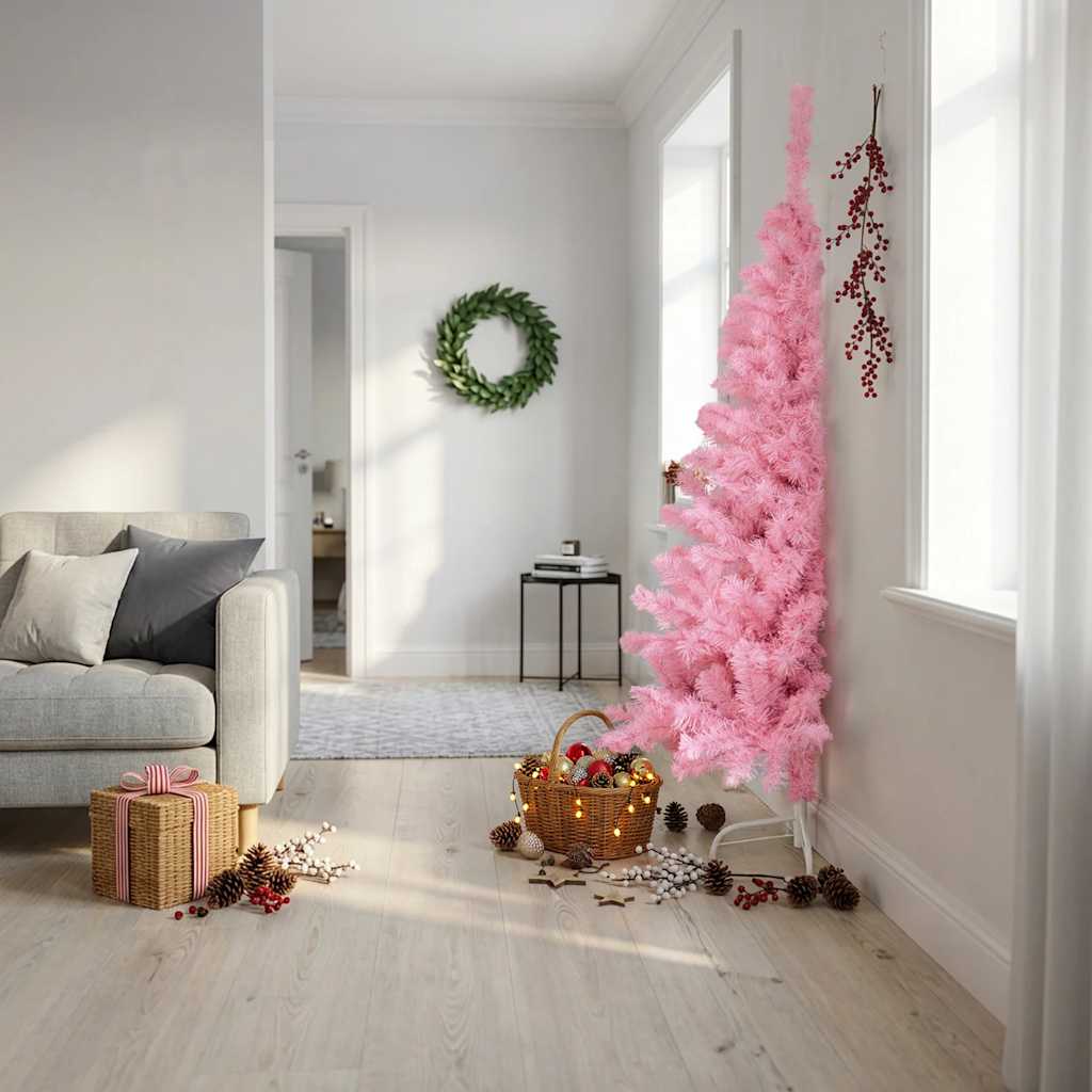 Artificial Half Christmas Tree with Stand Pink 180 cm PVC