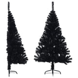 Artificial Half Christmas Tree with Stand Black 120 cm PVC - Front View
