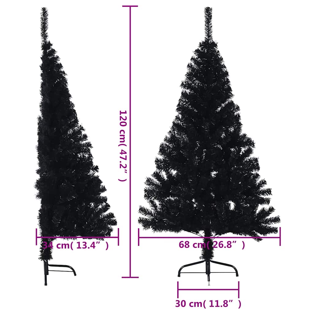 Artificial Half Christmas Tree with Stand Black 120 cm PVC