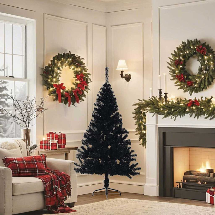 Artificial Half Christmas Tree with Stand Black 150 cm PVC