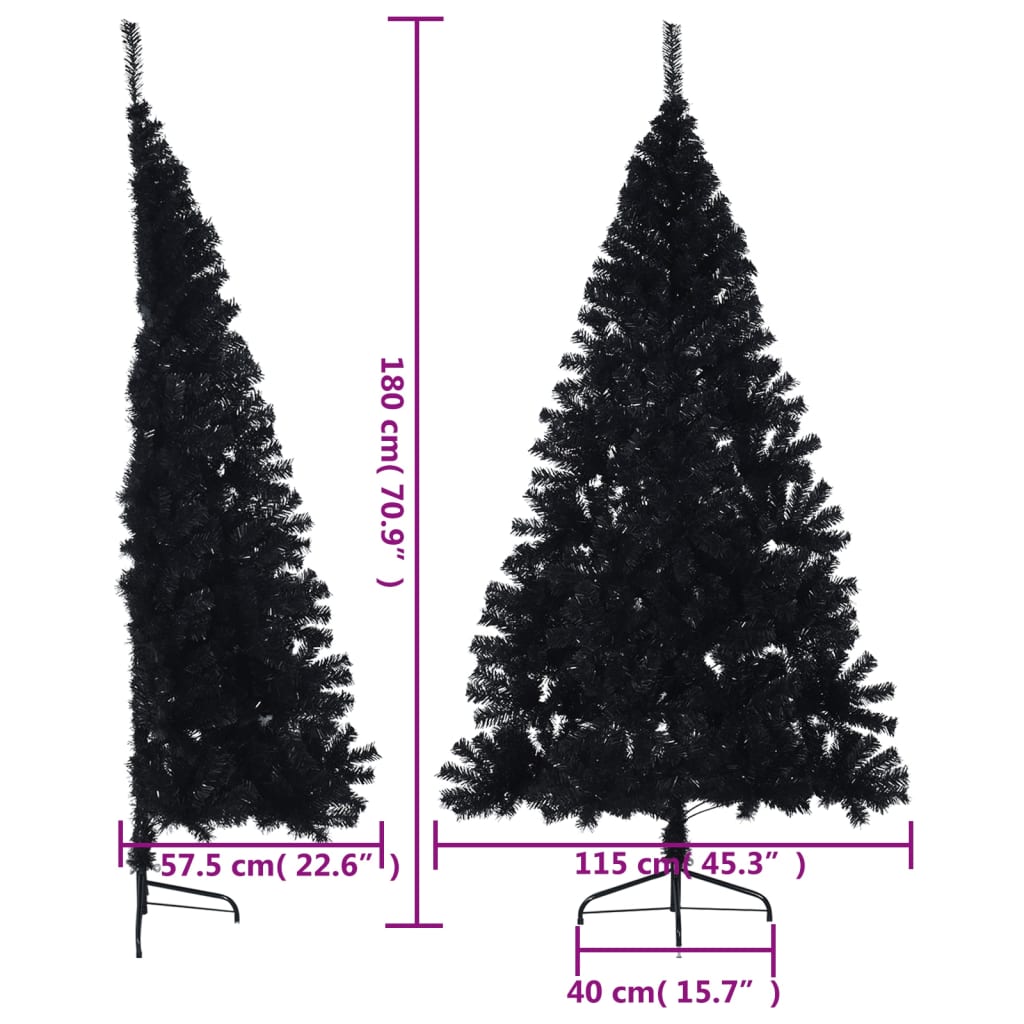 Artificial Half Christmas Tree with Stand Black 180 cm PVC