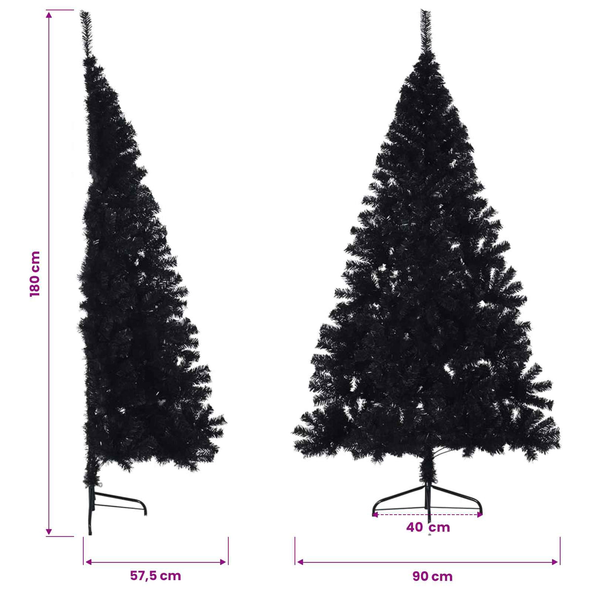 Artificial Half Christmas Tree with Stand Black 180 cm PVC