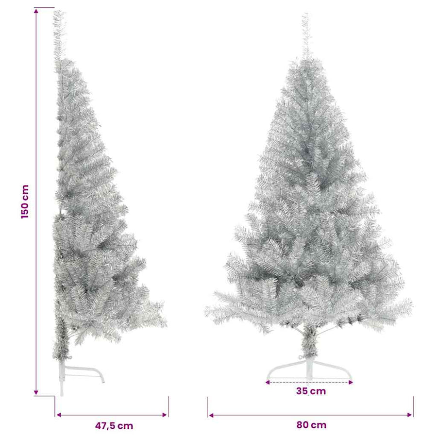Artificial Half Christmas Tree with Stand Silver 150 cm PET
