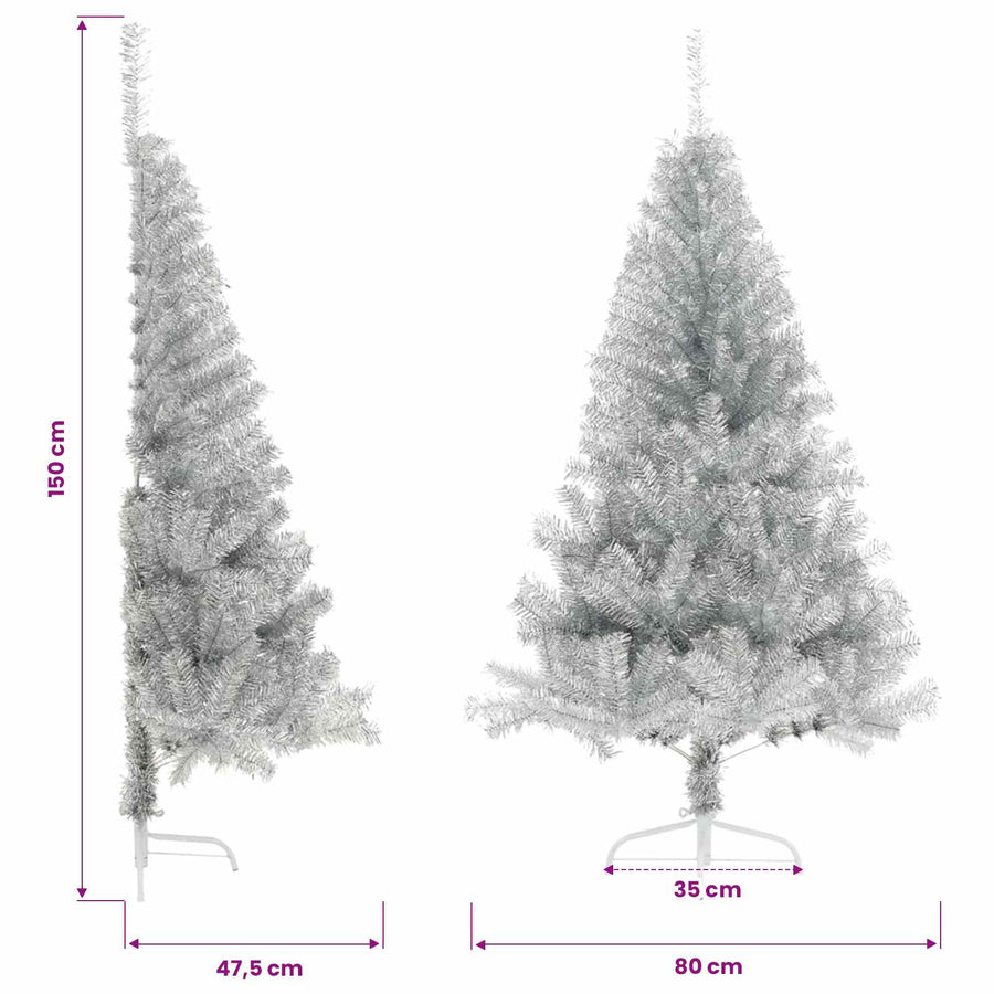 Artificial Half Christmas Tree with Stand Silver 150 cm PET