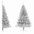 Artificial Half Christmas Tree with Stand Silver 180 cm PET